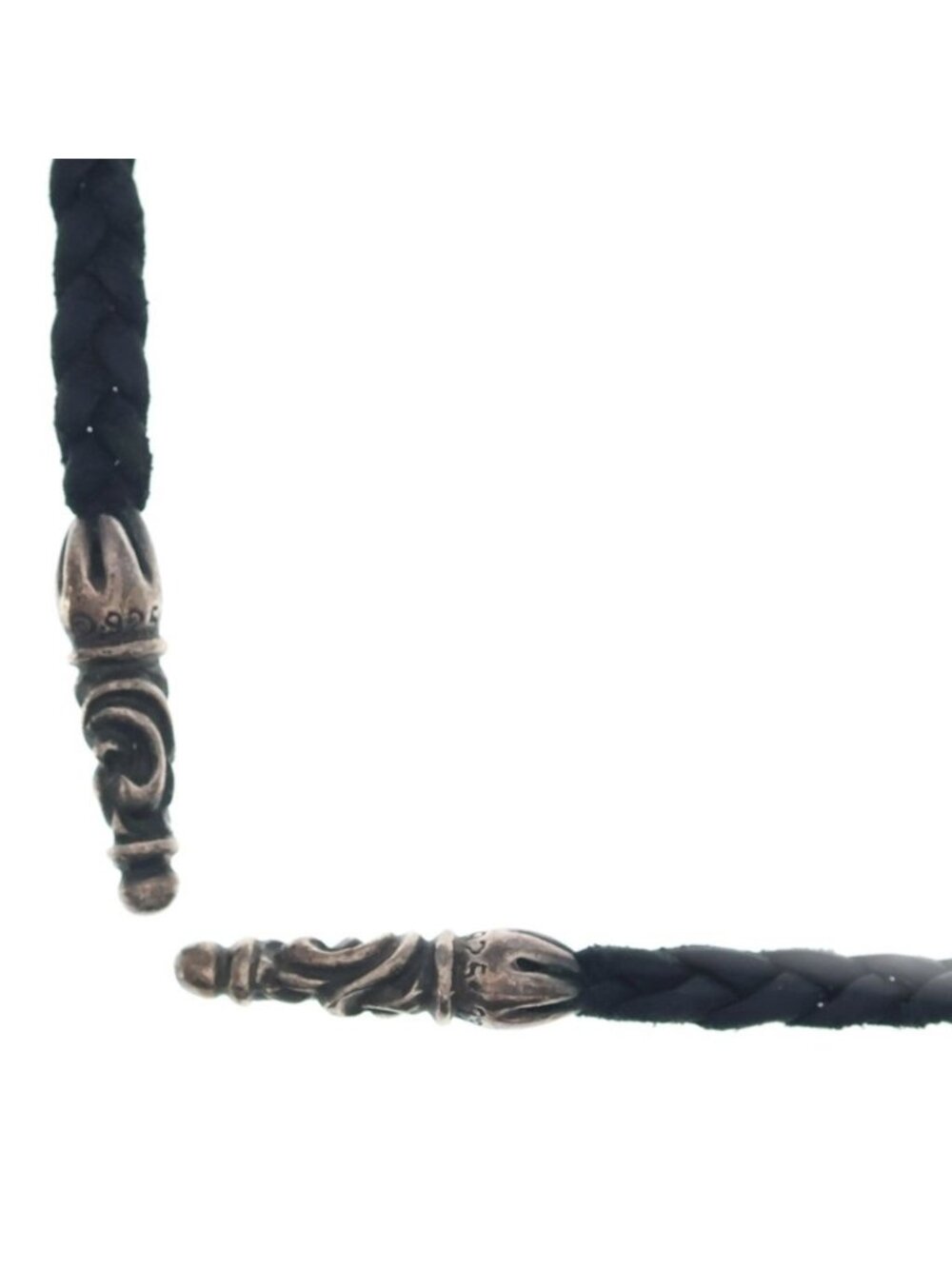 Chrome Hearts Leather Braid Scroll Necklace Black Silver